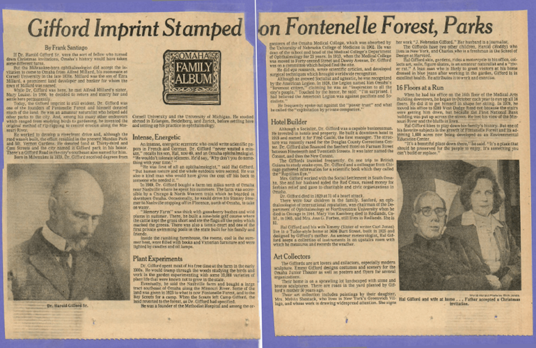 Gifford Imprint Stamped on Fontenelle Forest, Parks newsclipping